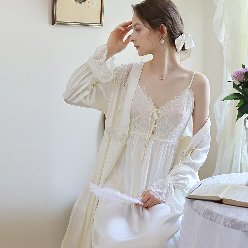

Women' Sleepwear Robe Romantic Nightgown Princess Woman Nightdress Dressing Gown Bridesmaid, White