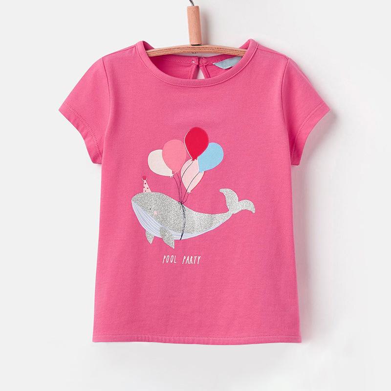 

T-shirts Little Maven Summer Kids Clothing Short O-neck Pink Whale Colorful BalloonsTee Knitted Cotton 1-6yrs Girls Casual TshirtT-shirts
