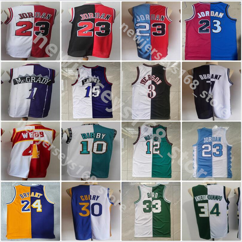 

Split Two Colors Basketball Allen Iverson Tracy McGrady Vince Carter Mike Bibby Webb Ja Morant Stephen Curry Antetokounmpo Durant Stitched Men Jersey, Picture