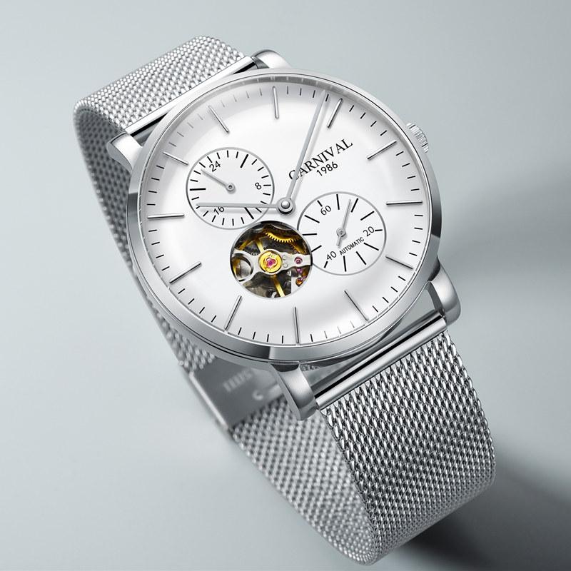 

Wristwatches Carnival Ultrathin Automatic Men Watch Business Top Mechanical Watches For Clocks Relogio Masculine MontreWristwatches Wristwat, Blue silver c8024