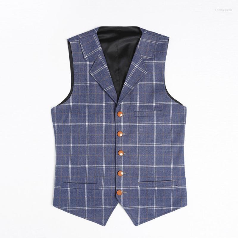 

Men's Vests Plaid For Men Casual Singal-breasted Lapel Collar Gentleman Slim Fit Jacket Waistcoat Wedding Groom Costumes Phin22, Sky blue