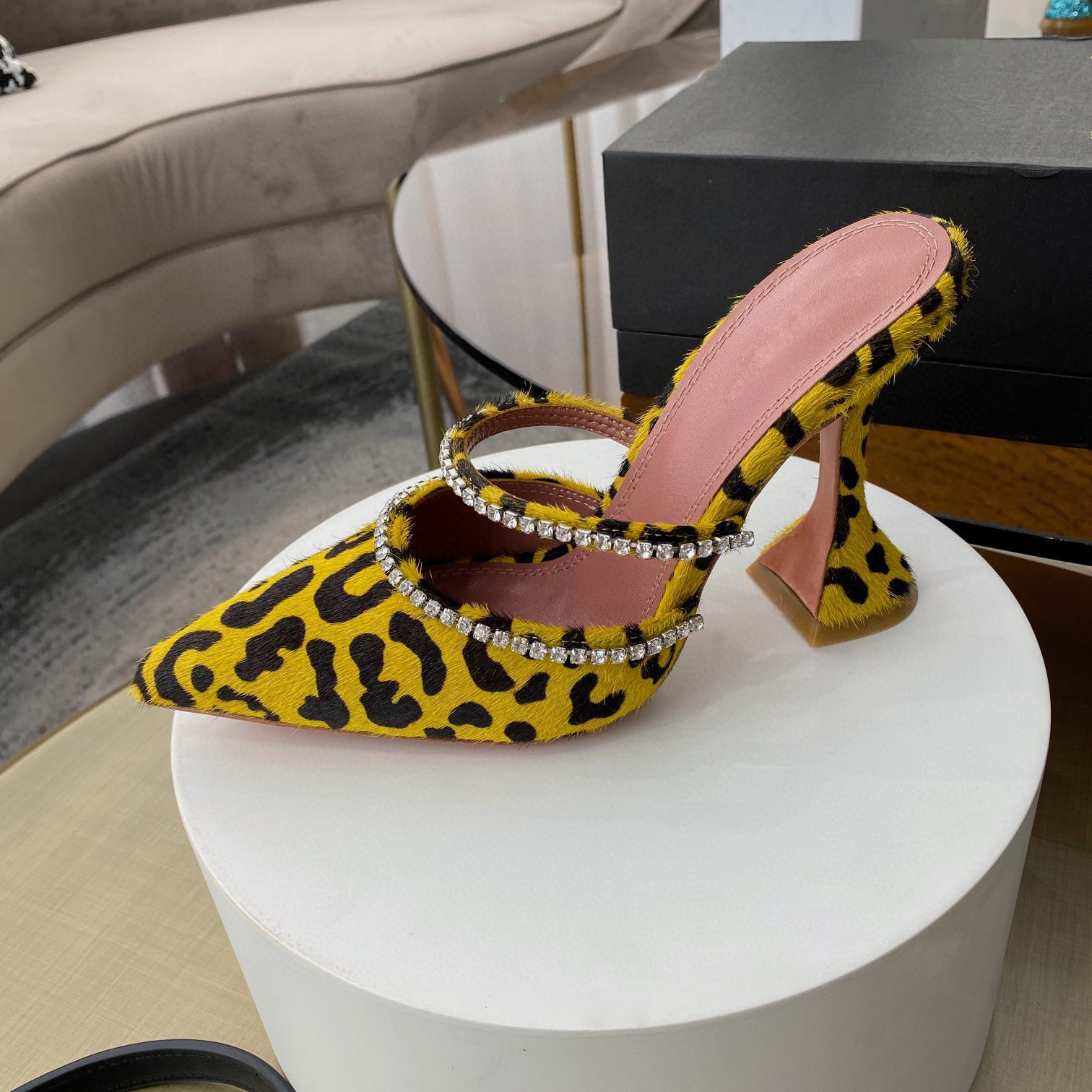 

Casual Designer Women Sandals Shoes Yellow Glitter Genuine Leather PointyToe Slip On High Heels Sandals Sandalias Zapatos Mujer, Color 2