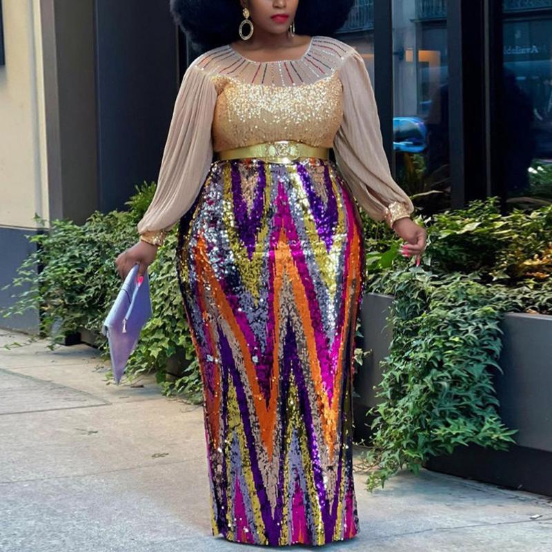 

Casual Dresses 4XL 5XL Plus Size African Wedding Birthday Sequined Bodycon High Waisted Floor Length Elegant Luxury Evening Party Dress, African dress