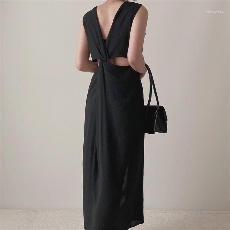 

Casual Dresses Alien Kitty 2022 Chic V-Neck Sleeveless Backless Loose Dress Plus Size OL A-Line Slim Vintage Office Lady Robe Femme Prom, Black