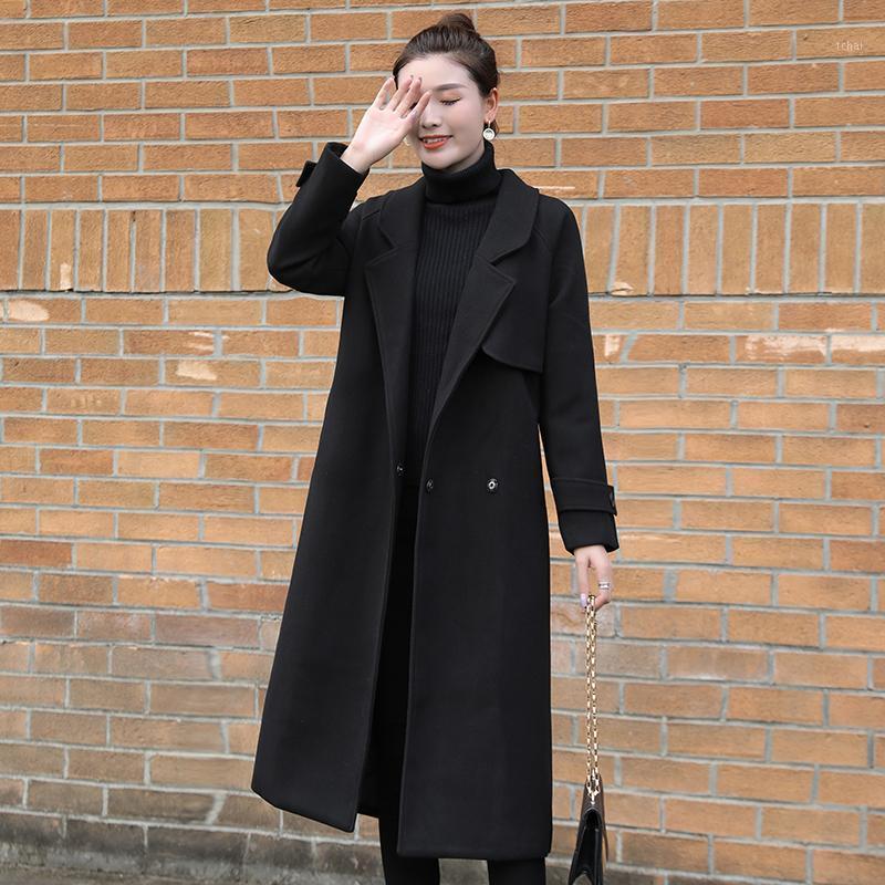 

Women's Wool & Blends Plus Size Woolen Coat Women Winter Warm Thick Black Long