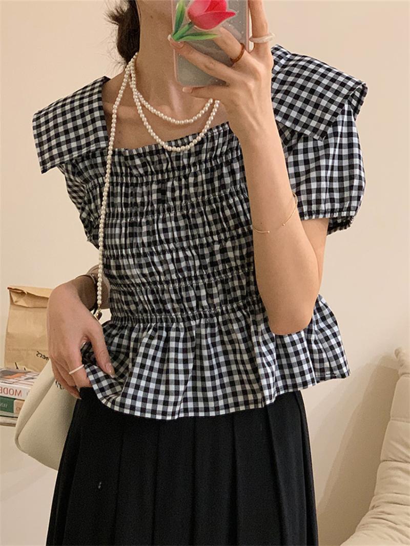 

Women's Blouses & Shirts Alien Kitty Women Plaid Square Collar Chic Elegant Lady 2022 Office Wear Slim High Waist Casual Sexy Summer TopsWom, Black