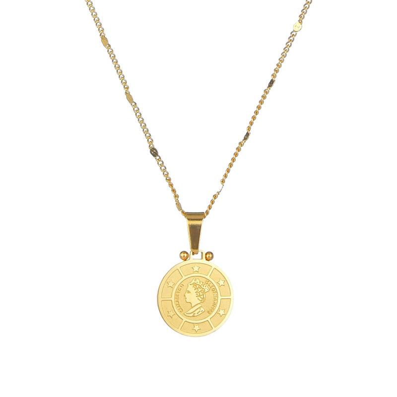 

Pendant Necklaces Stainless Steel Elizabeth Coin Necklace For Women Gold/Silver Color Metal Medal Choker FemmePendant