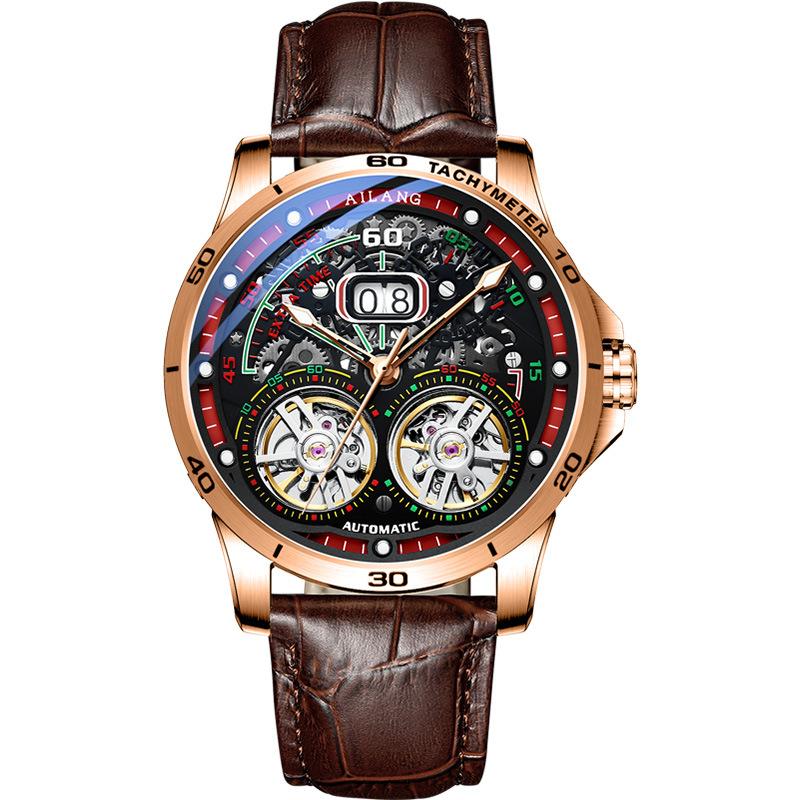 

Wristwatches Relogio Masculino Double Tourbillon Mens Watch Top Automatic Mechanical Watches Rose Gold Waterproof Business ClockWristwatches, Silicone 10