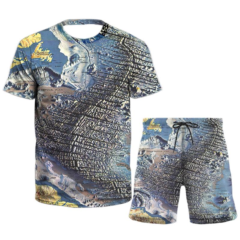 

Men' Tracksuits 3d Tshirts For Men Vintage Casual T-shirt Street Fashion Map Printed Tshirt Suit Short-sleeved Loose Oversized T Shirt Tops, Lhc-2666