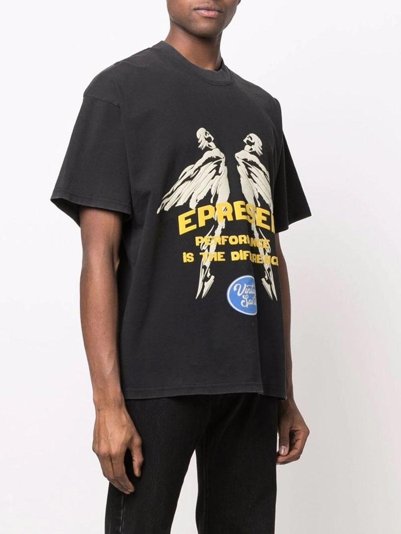 

VINTAGE SPIRIT Distressed Washed vintage puff PRINT Tee High Street T Shirt Fashion Tshirt, Black