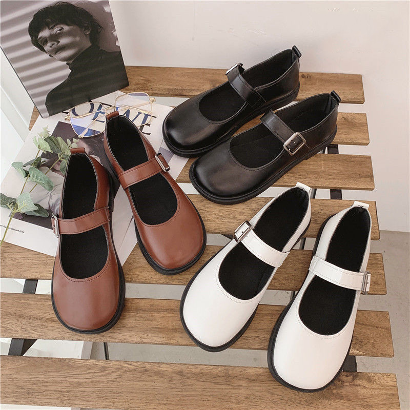

Sepatu Balet Mary Jane Fashion Sepatu Datar Lolita Perawatan Nyaman Kasual Wanita Sepatu Platform Tali Gesper Ujung Bundar Kulit Putih 220614, Black
