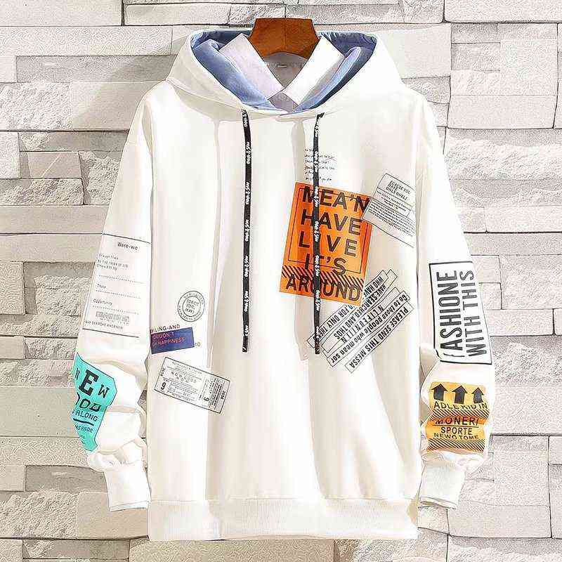 

2020 Spring Autumn Men's Hoodie Korean Fashion Streetwear Trend Print Pullover Sweatshirts Men Casual Men Clothing Hoodies Men Y220702, Y02-black