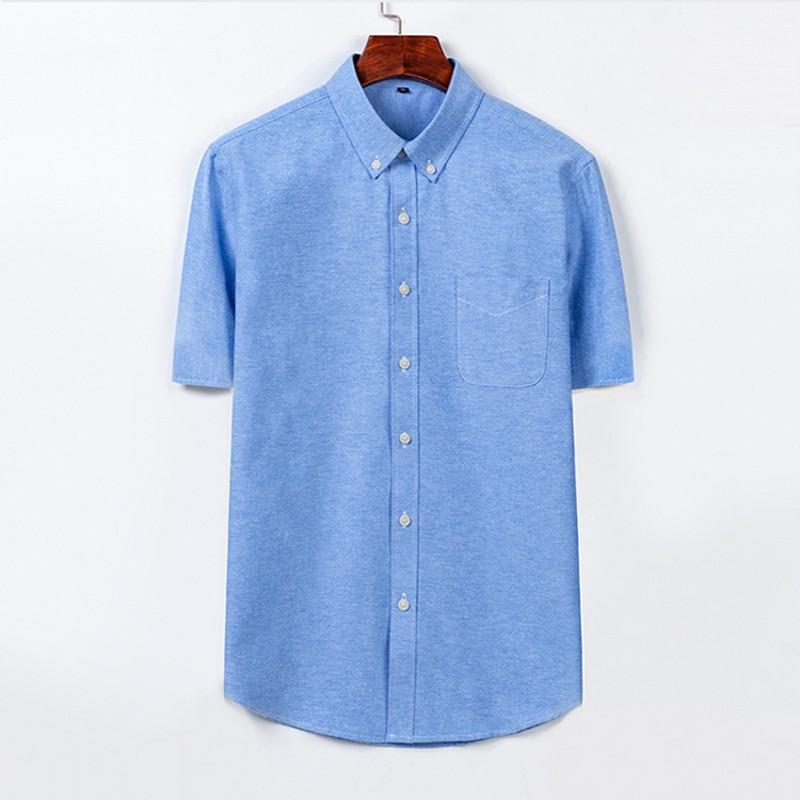 

Men's Casual Shirts Summer Oxford Short Sleeve Shirt Men White Slim Fit Chest One Pocket Solid Work Plain Tops Big Size, Blue