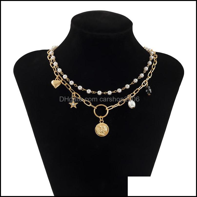 

Pendant Necklaces Pendants Jewelry Hip Hop Stacked Double Layer Imitation Pearl With A Niche Simple Sequins Love Star Necklace Retro Clavi