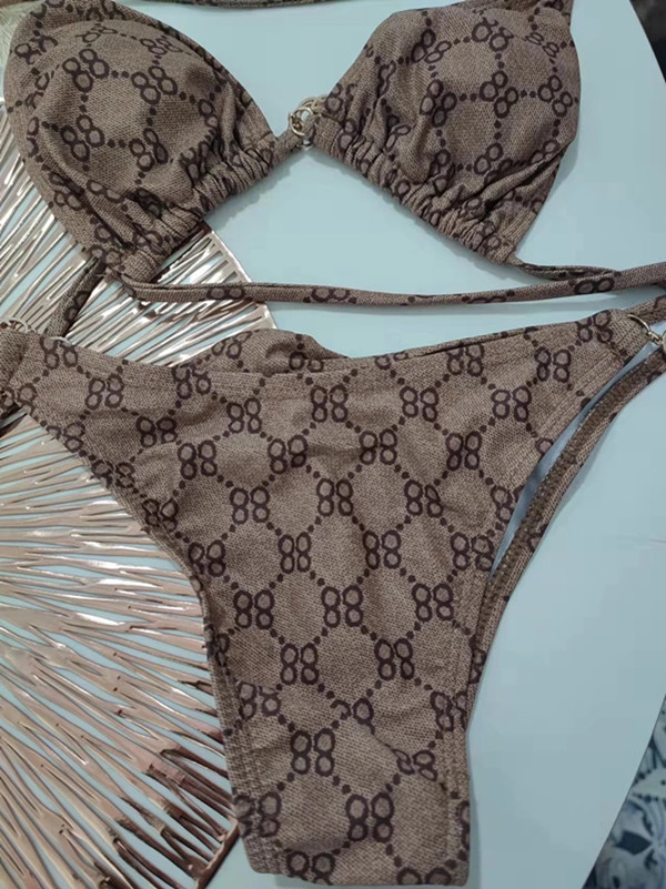 

Fashion 2022 luxury bikini women swimwear brown bikini set female beach bathing, One-piece