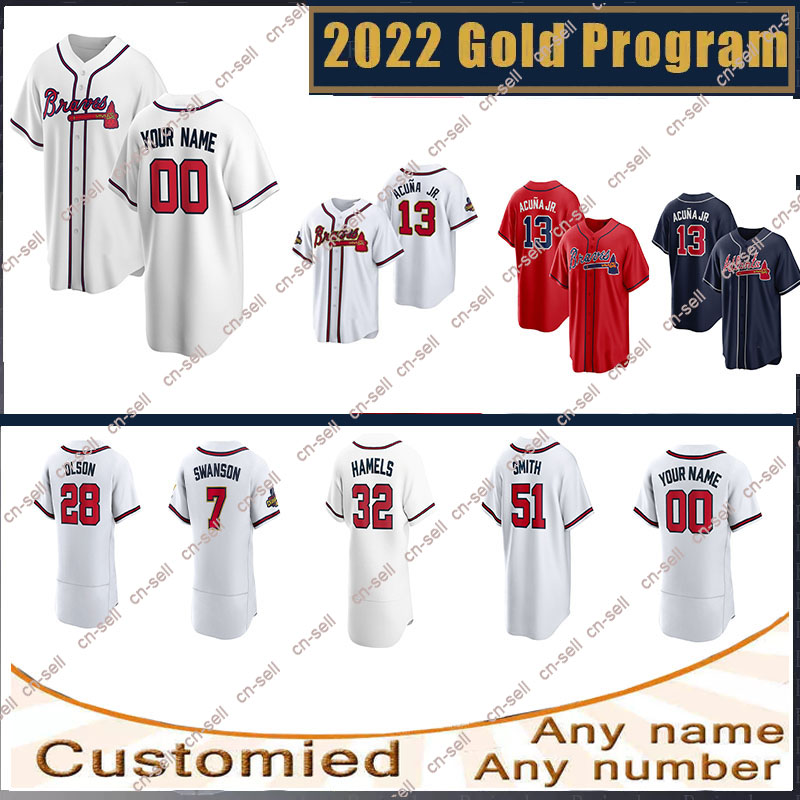 

Baseball Jerseys 13 Ronald Acuna Jr. Jersey Atlanta 10 Chipper Jones Braves Ozzie Albies Gold Program Austin Riley Dansby Swanson Matt Olson Dale Murphy Max Fried Men, White cool base