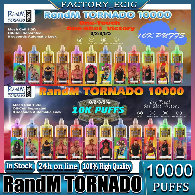

100% Original RandM Tornado 10000 Puffs Disposable Vape Pen E Cigarette Rechargeable Battery Airflow Control Mesh Coil 20ml Prefilled 10K Big Vapor Kit Authentic