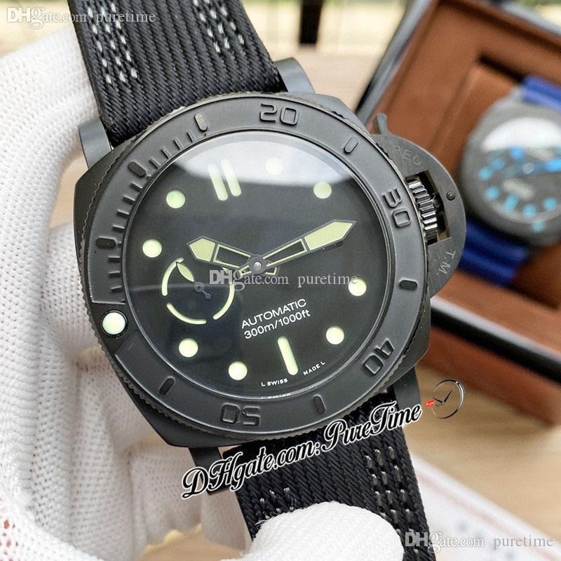 

V7F 47mm 00984 A23j Automatic Mens Watch PVD Steel All Black Dial Yellow Markers Nylon Strap 3 Styles Watches Puretime F10a1, Customized waterproof service
