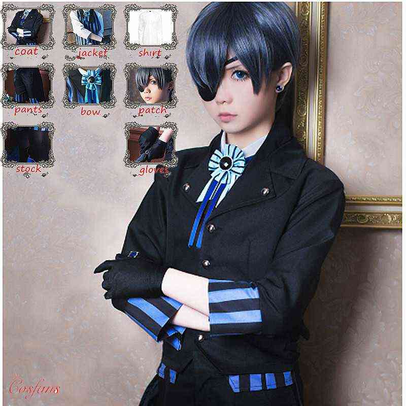 

Man Woman Black Butler Kuroshitsuji Cosplay Ciel Phantomhive Cos Japan Clothes Carnaval Come suits with wig uniform full set L220714, Only wigs