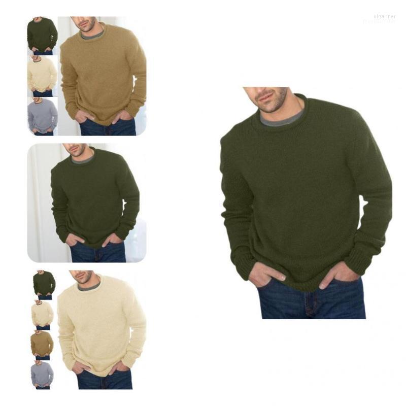 

Men's Sweaters Knitted Sweater Simple Comfy Round Neck Pure Color Warm Knitwear Jumper For Home Men Pullover Olga22, Khaki