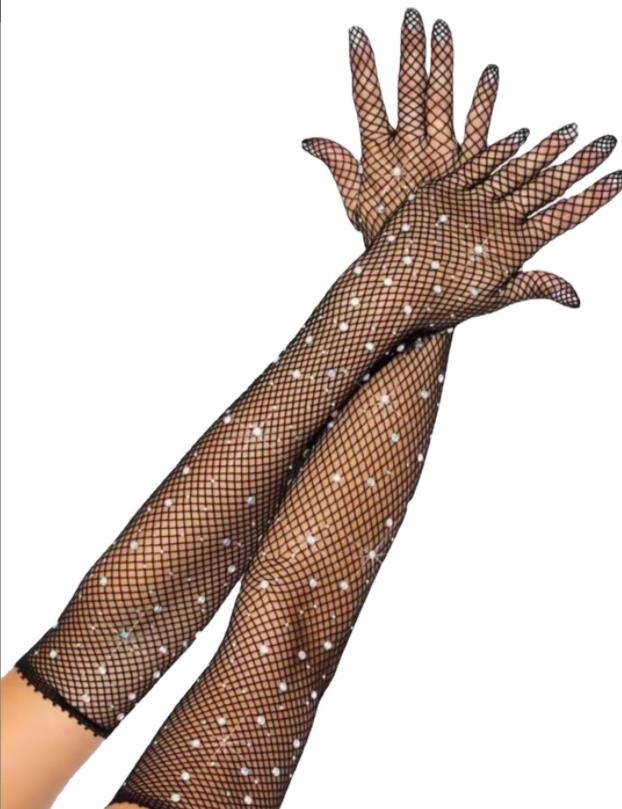 

Rhinestone Fishnet Opera Gloves - Sparkly Arm Sleeve for 80s and 1920s Costume Accessories, Black without rhinestone