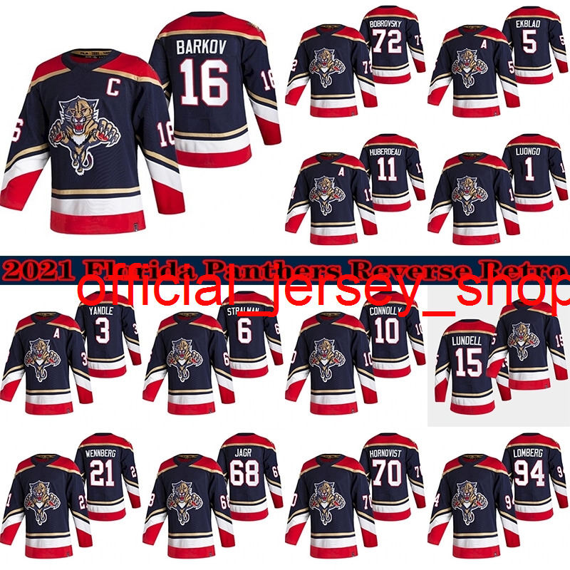 

16 Aleksander Barkov 2021 Reverse Retro Jersey 72 Sergei Bobrovsky 1 Roberto Luongo 5 Aaron Ekblad Hockey Jerseys