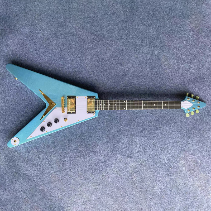 Factory direct selling electric guitar high quality blue and silver powder plane-shaped six-string guitar
