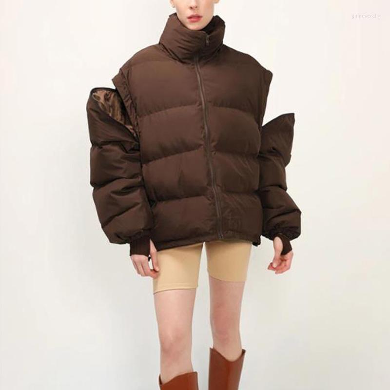 

Women's Down & Parkas RR Loose Warm Women Fashion Winter Thick Solid Coats Elegant Detachable Sleeves Cotton Jackets Female Ladies Guin22, Pink