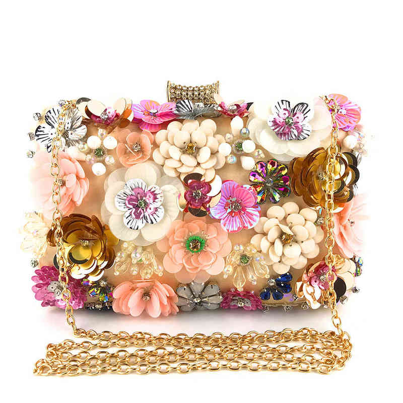 

2021 New Luxury Women Floral Sequined Flower Evening Bags Day Clutches Lady Women Clutches Lady Wedding party bag Handbag Purse T220727, Black