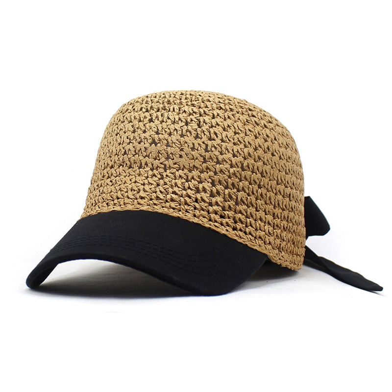 

LDSLYJR Straw Solid Color Bowknot Casquette Baseball Cap Adjustable Snapback Hats for men and women 04, Khaki