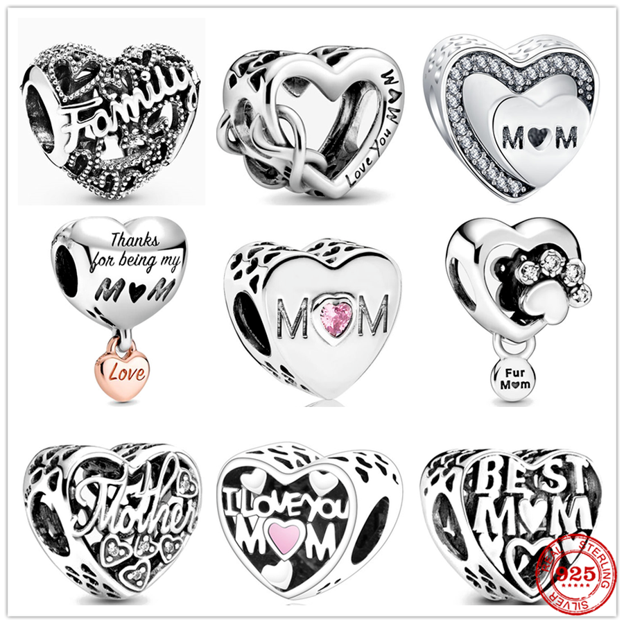 925 STERLING SILPS SANDE CHARM STIMISSANT LOVE YOU MUM MUM INFINITY COEUR PERGE FIT CHARMS BRACELET ACCESSOIRES DE BIELRES DIY