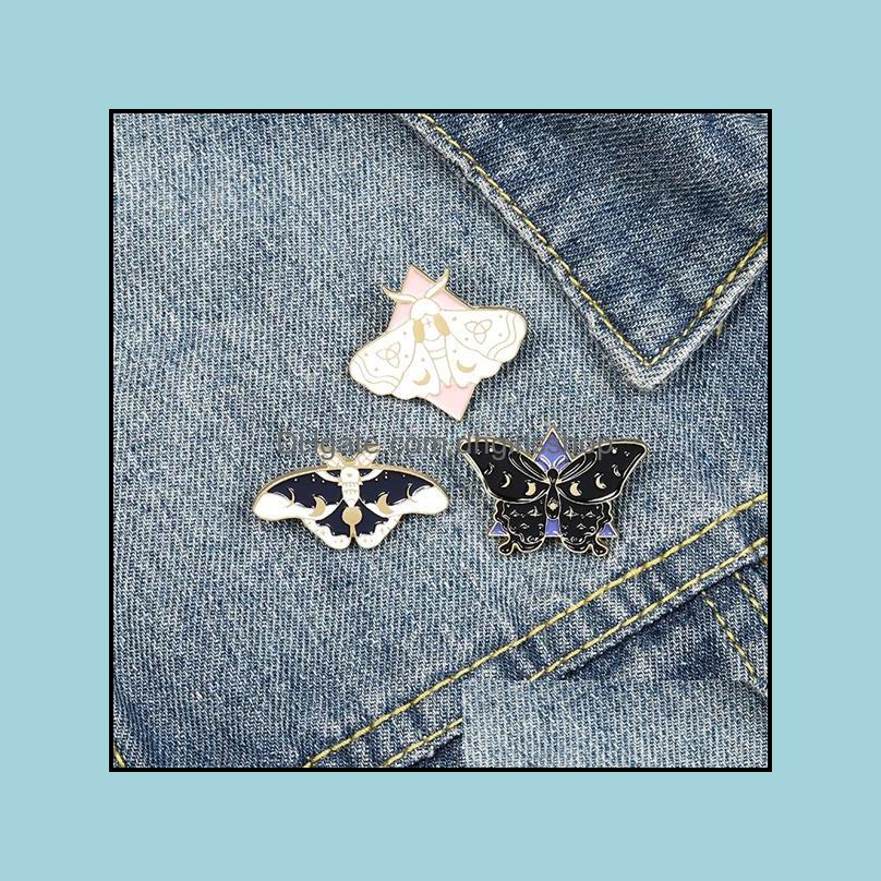 

Pins Brooches Jewelry Moth Butterfly Enamel Moon Phase Pins Bag Clothes Lapel Pin Gothic Badge Gift For Kids Friends Dhkly