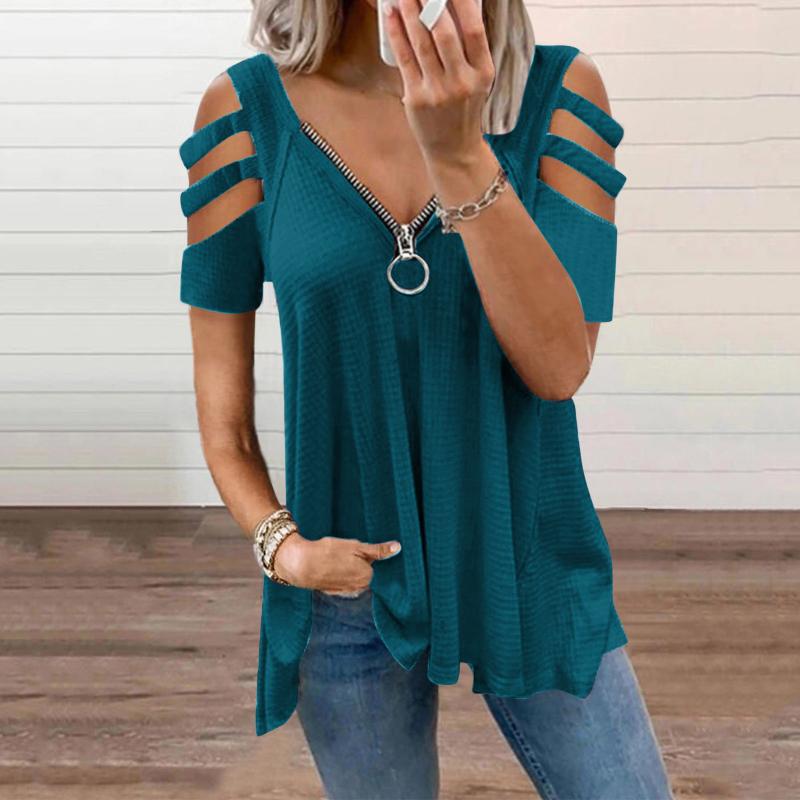 

Women' T-Shirt Womens White Long Sleeve Running Shirt Sexy V Neck Off Shoulder Panel Zipper Solid Color Short Blouse WomenWomen, Green