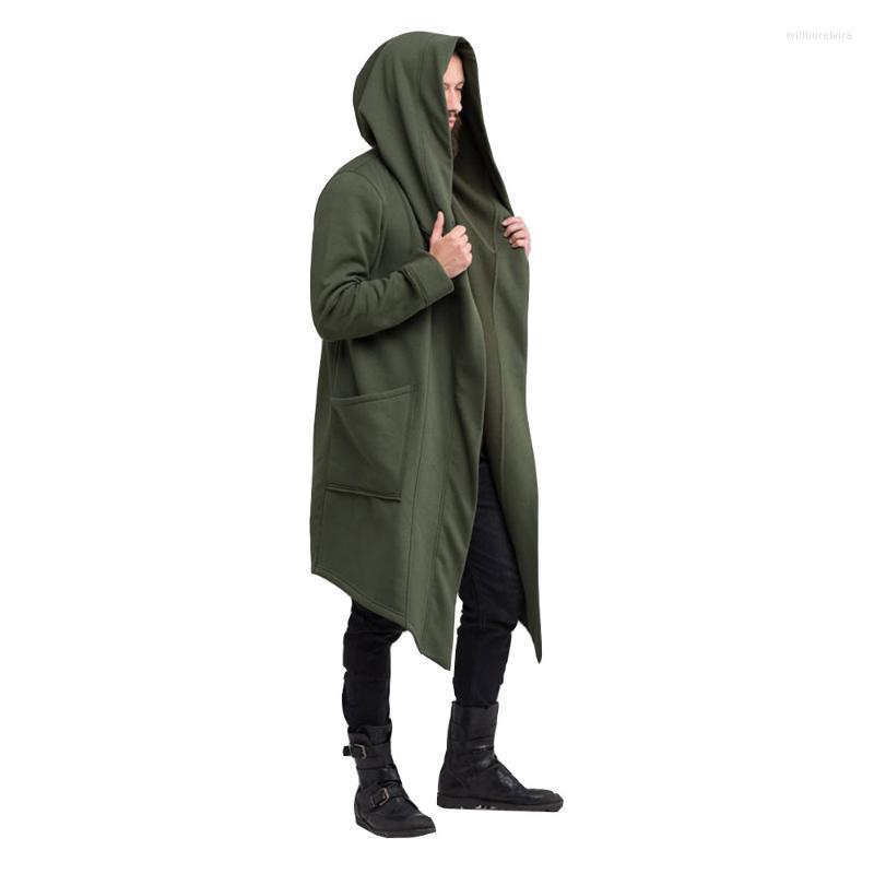 

Men' Wool & Blends Men Blend Coat Autumn Winter Solid Color Hooded Long Cardigan Top Fashion Casual Full Sleeve Will22, Green