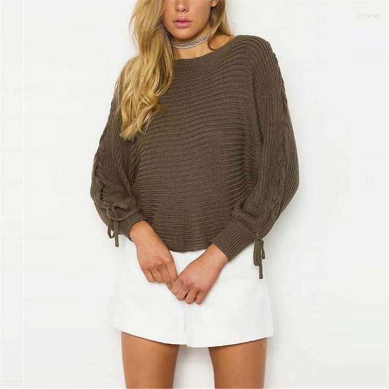 

Women' Sweaters WKOUD Women Cross Bandage Sleeve Knitted Pullovers 2022 Fashion Candy Color Hollow Out Sweater Sexy Solid Knitwear Y8121 Je, Gray