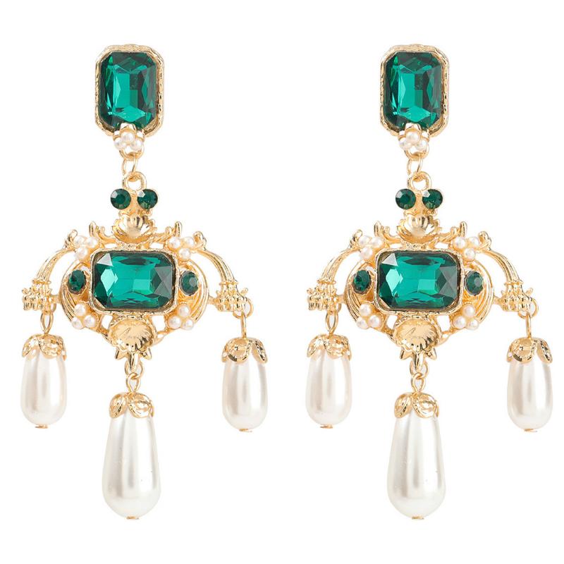 

Dangle & Chandelier Temperament Imitation Pearl Tassel Earrings Fashion Green Rhinestone Party Ear JewelryDangle