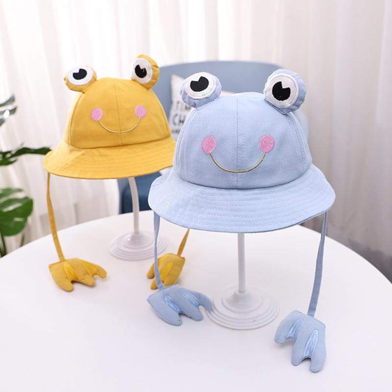 

Berets Toddler Kids Baby Cartoon Frog Eyes Pattern Bucket Hat Summer Outdoor Sun Protection Wide Brim Foldable Beach Fisherman, Beige