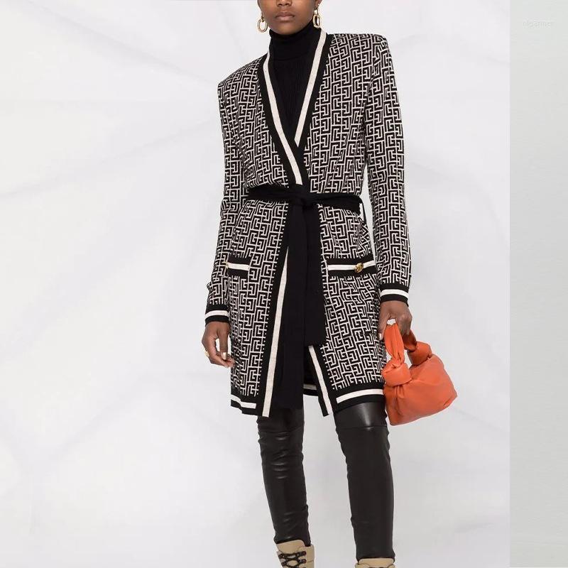 

Women's Knits & Tees Women Fashion Autumn Bandage Jacket Long Sleeve Cardigan With Sashes High Street Office Ladies Elegant Geometric Olga22, Sky blue