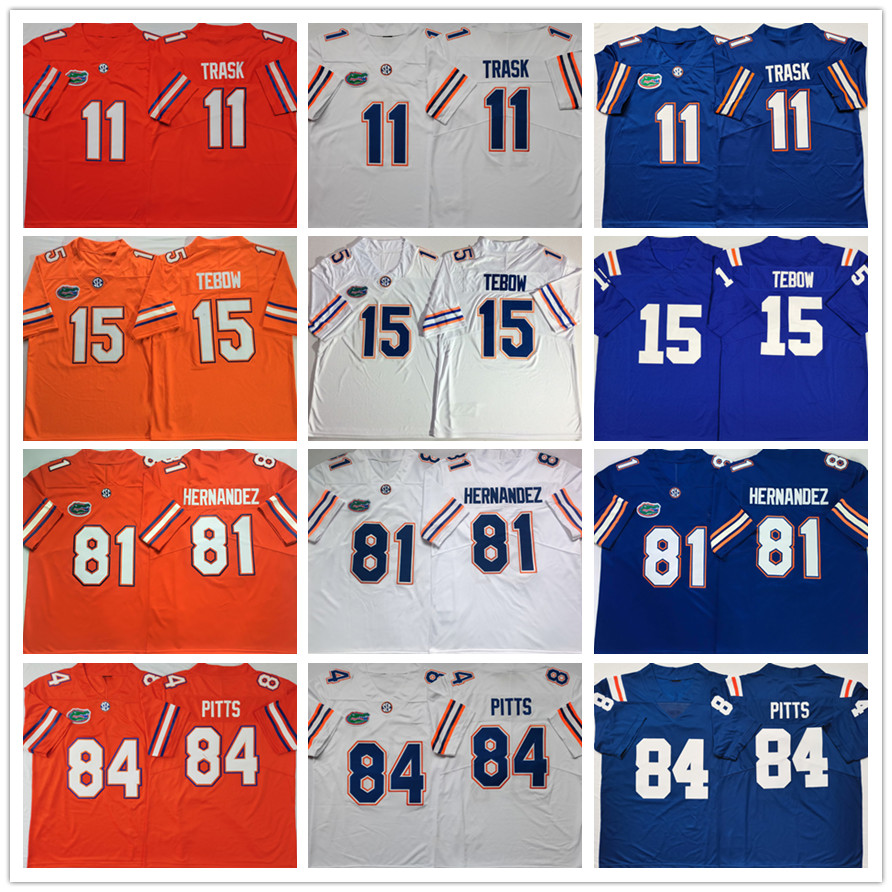 

15 Tim Tebow Jersey 81 Aaron Hernandez 84 Kyle Pitts Jerseys 11 Kyle Trask 6 Jeff Driskel 22 Emmitt Smith NCAA Florida Gators Stitched American College Football Wears, 11 kyle trask jersey