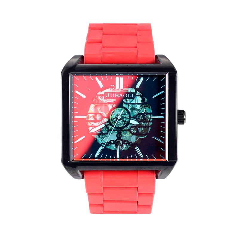 

Wristwatches Red Steel Strip Automatic Tourbillon Mechanical Watches Men Top Brand Square Skeleton Discoloration Sport Clock Montre HommeWri