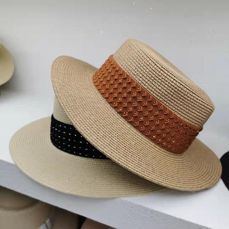 

Wide Brim Hats Summer Fashion Straw Sun Visor Net Red Flat Top Hat Men And Women Go To The Seaside Holiday Leisure British Beach, White