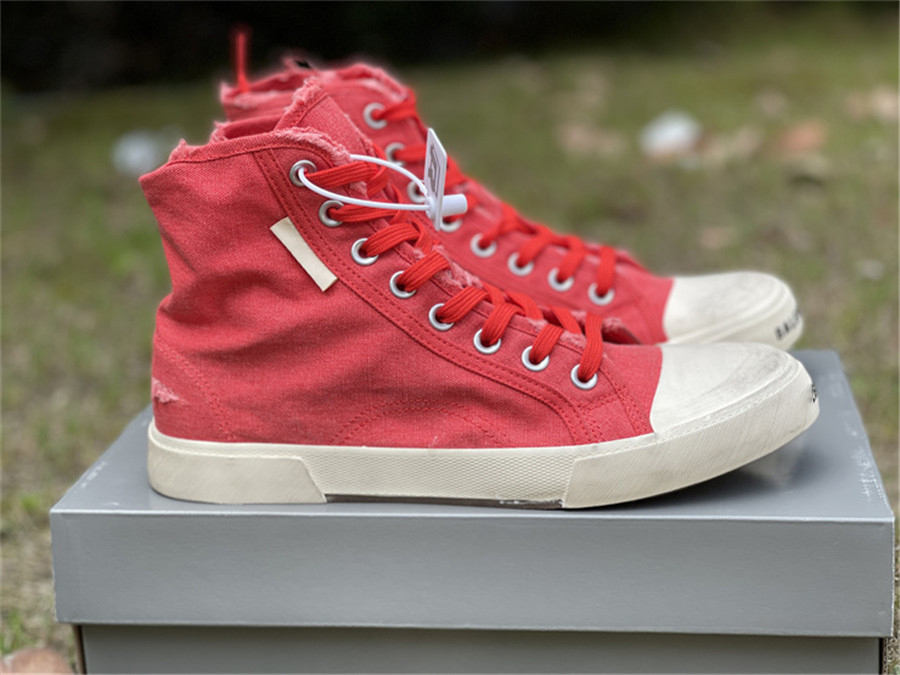 

Shoes Newest Men's Paris High Top Sneaker Black Red White Destroyed Cotton Rubber Sole Washed Effect Casual Canvas Outdoor Sports, Customize