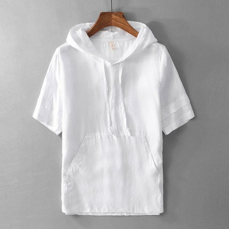 

Men's T-Shirts Linen T Shirt With Hood Men Fashion Summer Clothes Lightweight Thin Hoodie Holiday Clothing 2022 Beach Wear ClothesMen's, White