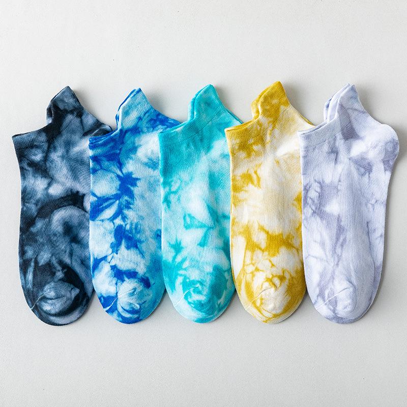 

Men's Socks Summer Korea Ins Tie-dye Boat Trend Low Cut Breathable Student Color Cotton Novelty Wholesale, Black