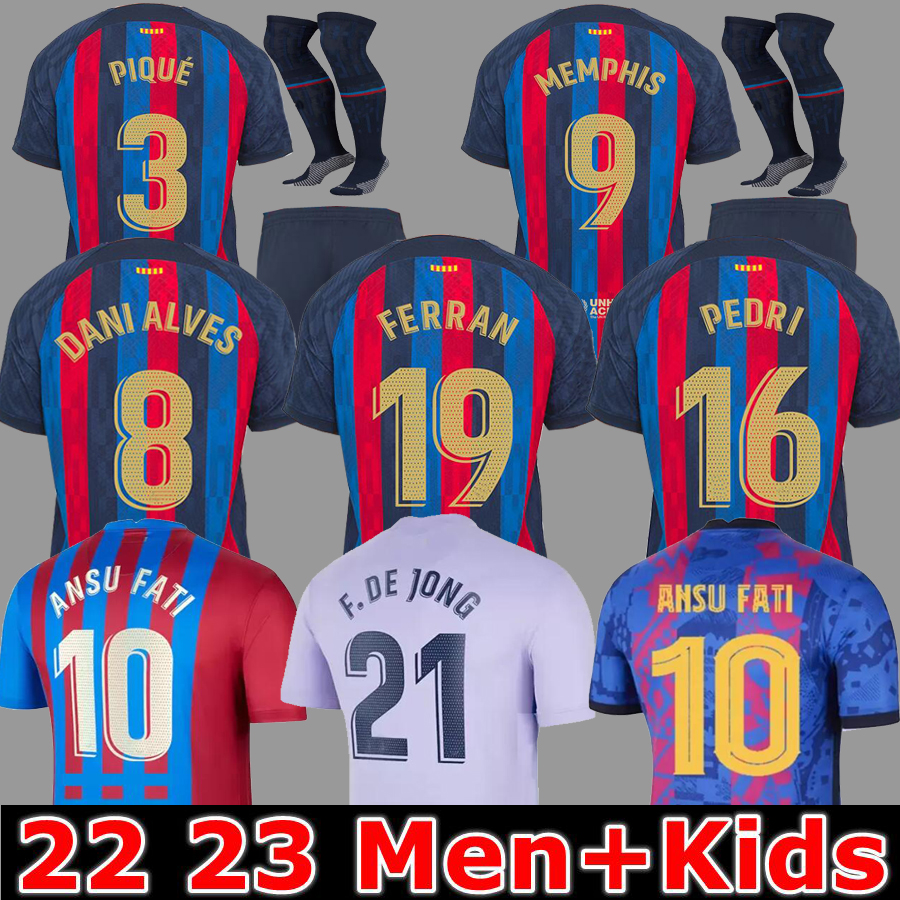 Camisetas de Football Memphis Pedri Adama Auba Barcelone Soccer Jersey Ferran 20 21 22 23 ANSU FATI 2021 2022 2023 F. de Jong Dest Davi Alves Kit