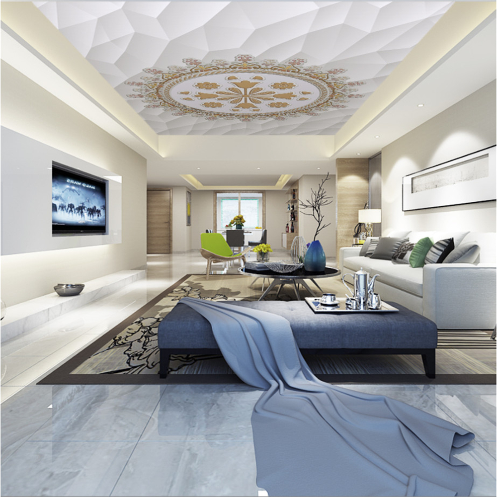 

European reliefs geometric Pattern ceiling Photo Wallpaper 3d Ceiling Mural Living Room Theme Hotel Decor 3d Wallpaper, White