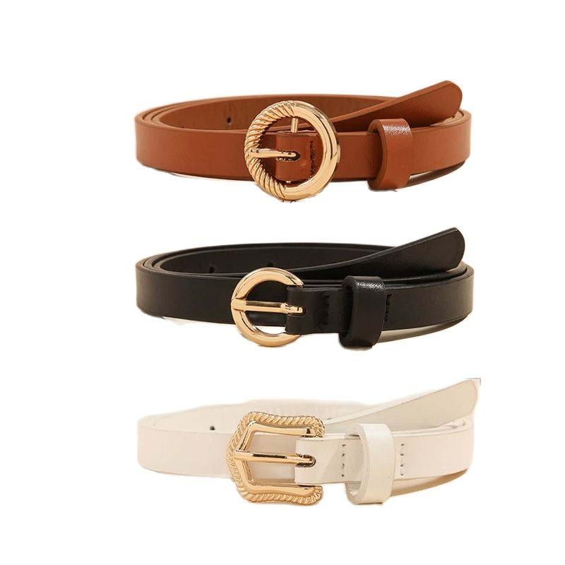 

Belts Classical Solid Color Thin Women Belt Retro Oval Metal Buckle Waist PU Leather Adjustable Jeans Pants Waistbands Female, Black