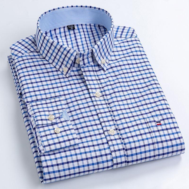 

Men Oxford Long Sleeved Soild Shirt Slim Fit Male Business Casual Dress Soft Comfortable Size S-4XL Men's Shirts, Cx603