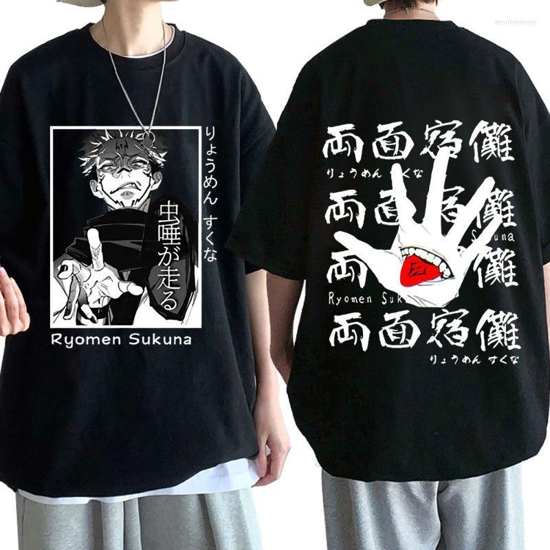 

Men's T-Shirts Summer Japan Anime Jujutsu Kaisen Double Sided Print Casual Loose Men Women Short Sleeve Tees Ryomen Sukuna T-ShirtMen's Mont, Yellow