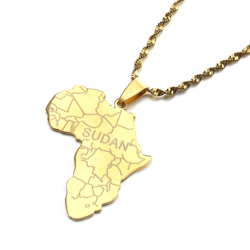 

Chains Stainless Steel Africa Third Territorial Area Country African Map Pendant Necklace Ethnic Jewelry Souvenirs Gifts